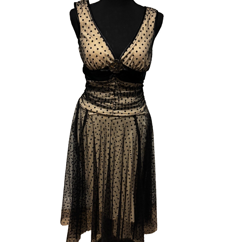 Vintage Dress sz S Black baby doll polka dot y2k Fairy overlay Whimsigoth witchy - Picture 3 of 15